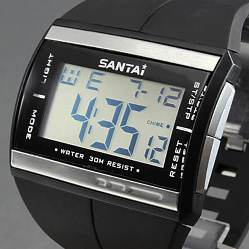 Waterproof Digital Sports Watch with Rubber Strap for Swimming and Diving