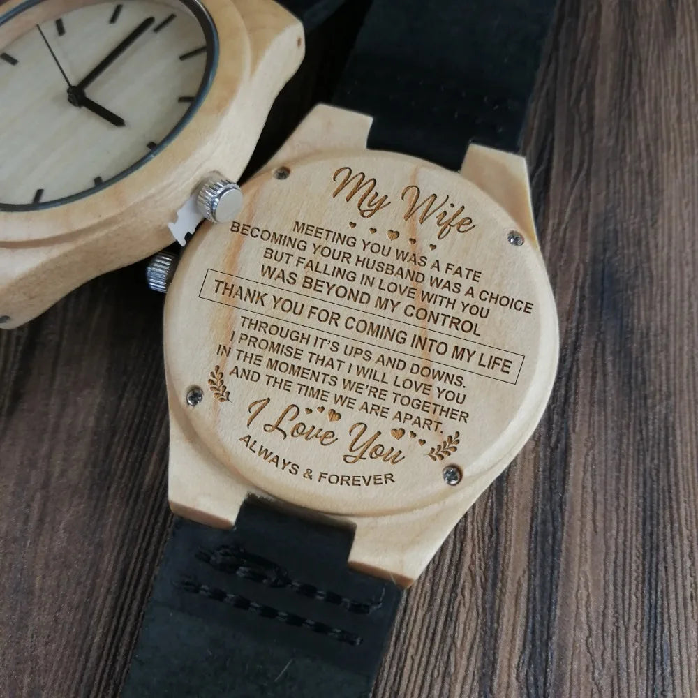 "To My Wife" Engraved Wooden Watch: A Timeless Expression of Love