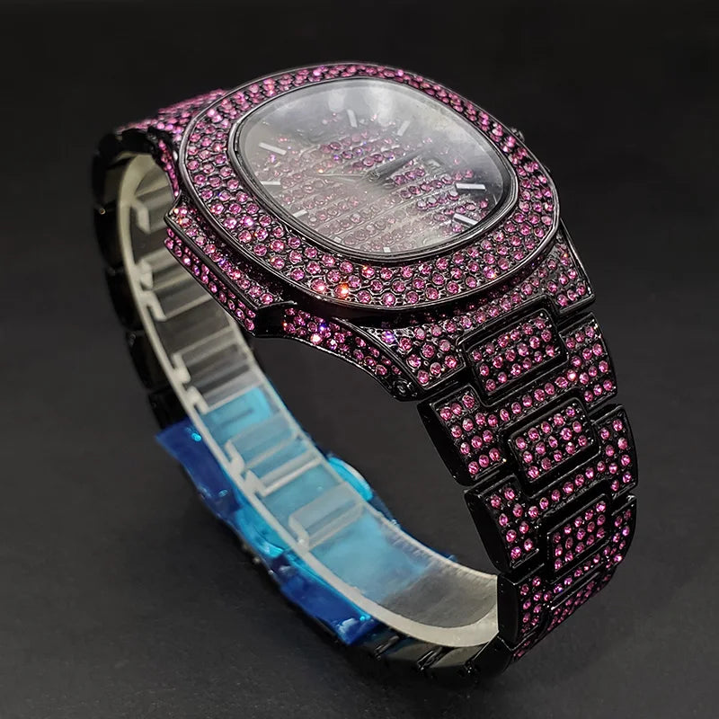 "New Pink Diamond Hip Hop Watch - Luxury Ice Out Wristwatch