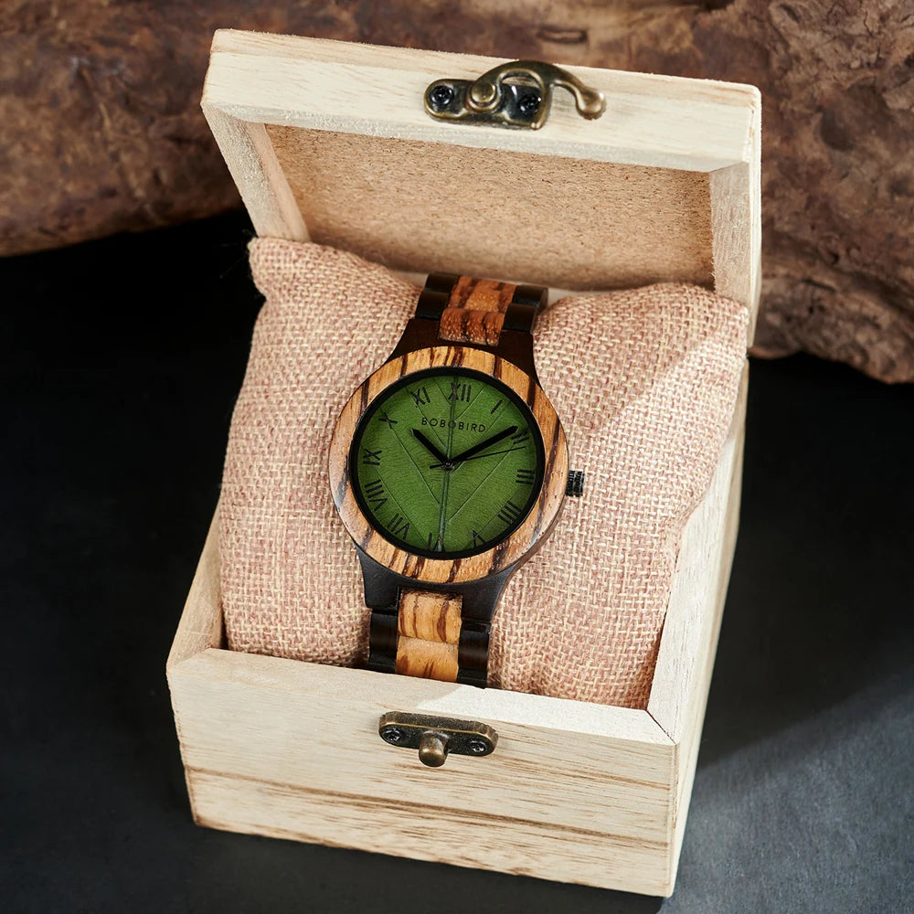 BOBO BIRD Model GT156 Engraved Wooden Watch with Leaf Dial Design: A Unique Christmas Gift for Him