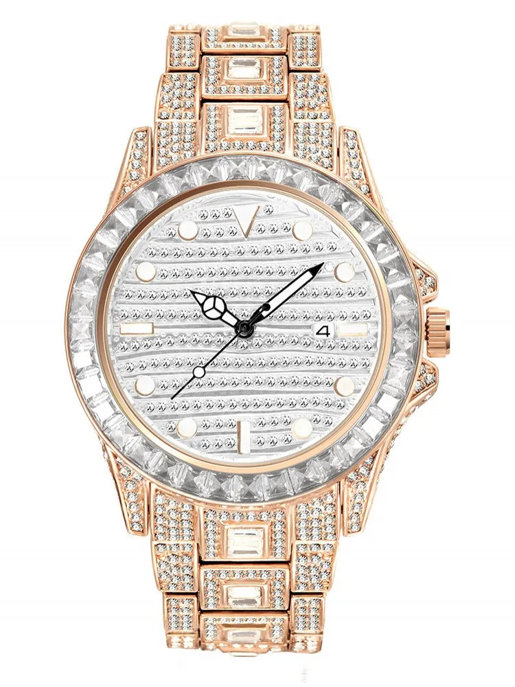 Men's Diamond - Accented Quartz Watch with Sparkling Crystals - Waterproof