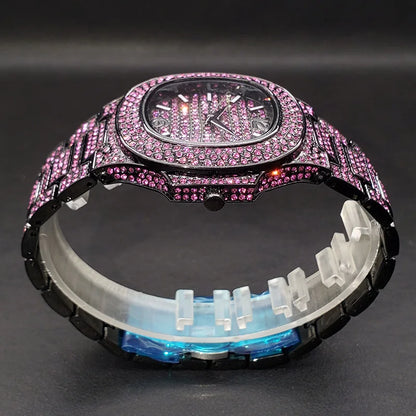 "New Pink Diamond Hip Hop Watch - Luxury Ice Out Wristwatch