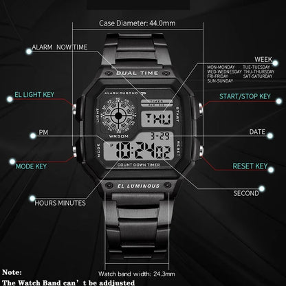 YIKAZE Men's Stainless Steel Digital Sport Watch