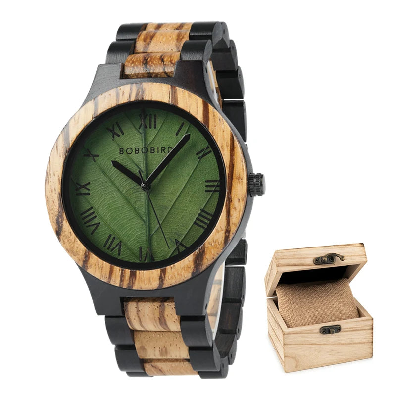 BOBO BIRD Model GT156 Engraved Wooden Watch with Leaf Dial Design: A Unique Christmas Gift for Him