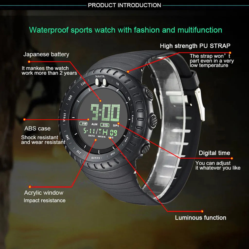 Unisex Digital Sport Watch with High-Quality LED Display