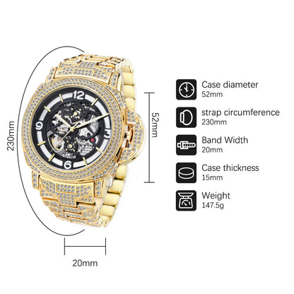 High End Silver Steel Luxury Mechanical Watch for Men Hollow Auto Design Waterproof Diamond Luxury