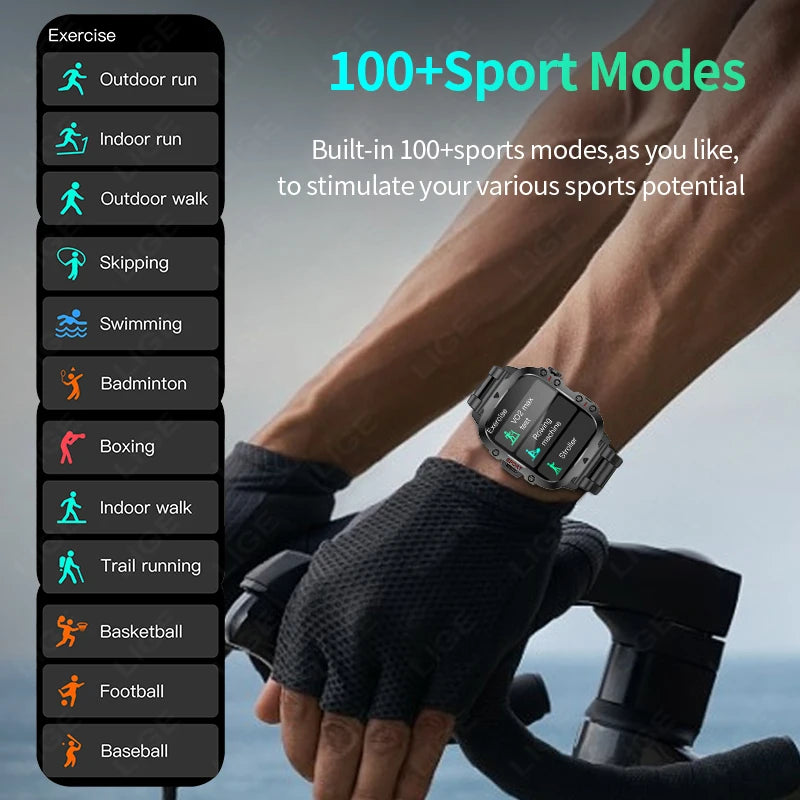 LIGE Men's 3ATM Waterproof Smartwatch Outdoor Fitness AI Voice Bluetooth Call Health Monitor