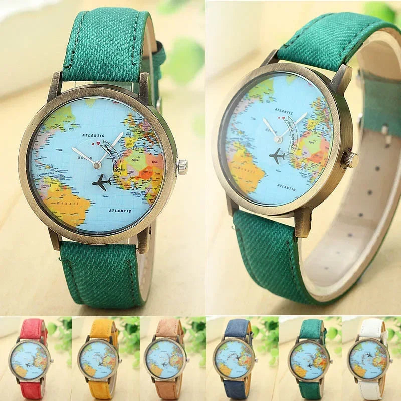 Fashion Global World Map Denim Watch: Style Meets Wanderlust