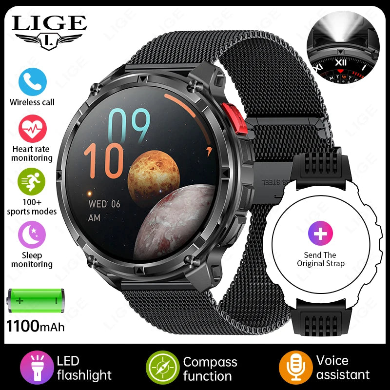 LIGE Outdoor Sport Tracker Smart Watch – 1100mAh, IP68, Long Battery