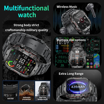 LIGE Men's 3ATM Waterproof Smartwatch Outdoor Fitness AI Voice Bluetooth Call Health Monitor