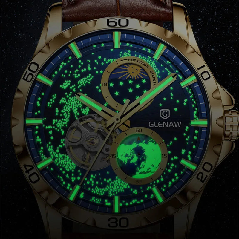 GLENAW Rotating Earth  Automatic Mechanical Watch