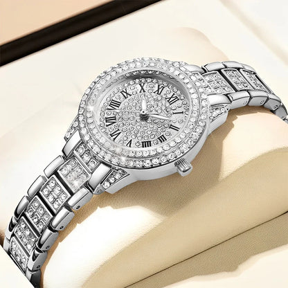 Women's Luxury Diamond Watch - Adjustable Bling Crystal Quartz Wristwatch.