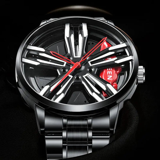 Men’s Racing Watch – Supercar Rim Design, Stainless Steel, Waterproof