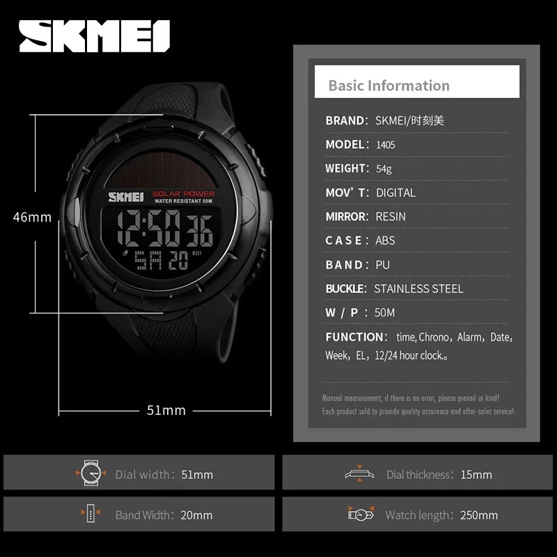 SKMEI 1405 Solar-Powered Men's Digital Sports Watch