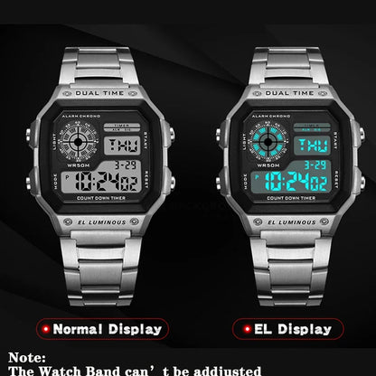 YIKAZE Men's Stainless Steel Digital Sport Watch