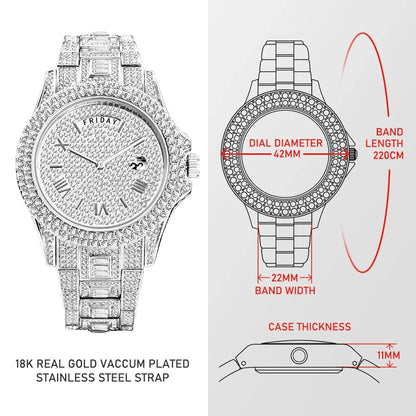 Luxury Men's Diamond Watch - Hip Hop Style, Waterproof Design, and Day-Date Feature.