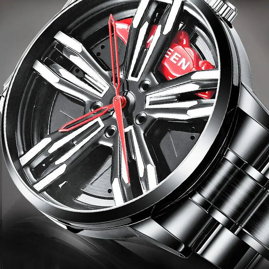 Men’s Racing Watch – Supercar Rim Design, Stainless Steel, Waterproof