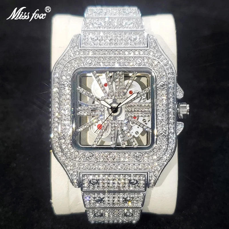 Men's Luxury Square Diamond Hip Hop Watch - Hollow Quartz Wristwatch.