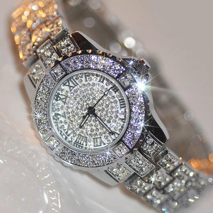 Women's Luxury Diamond Watch - Adjustable Bling Crystal Quartz Wristwatch.