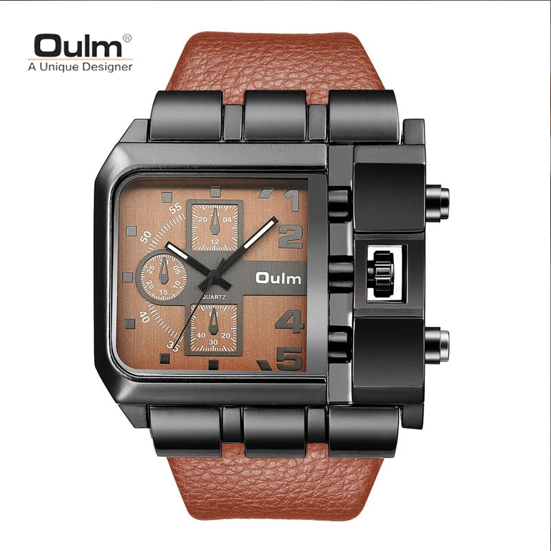 Oulm Rectangle Men’s Quartz Watch – Bold Design, Military-Grade Durability