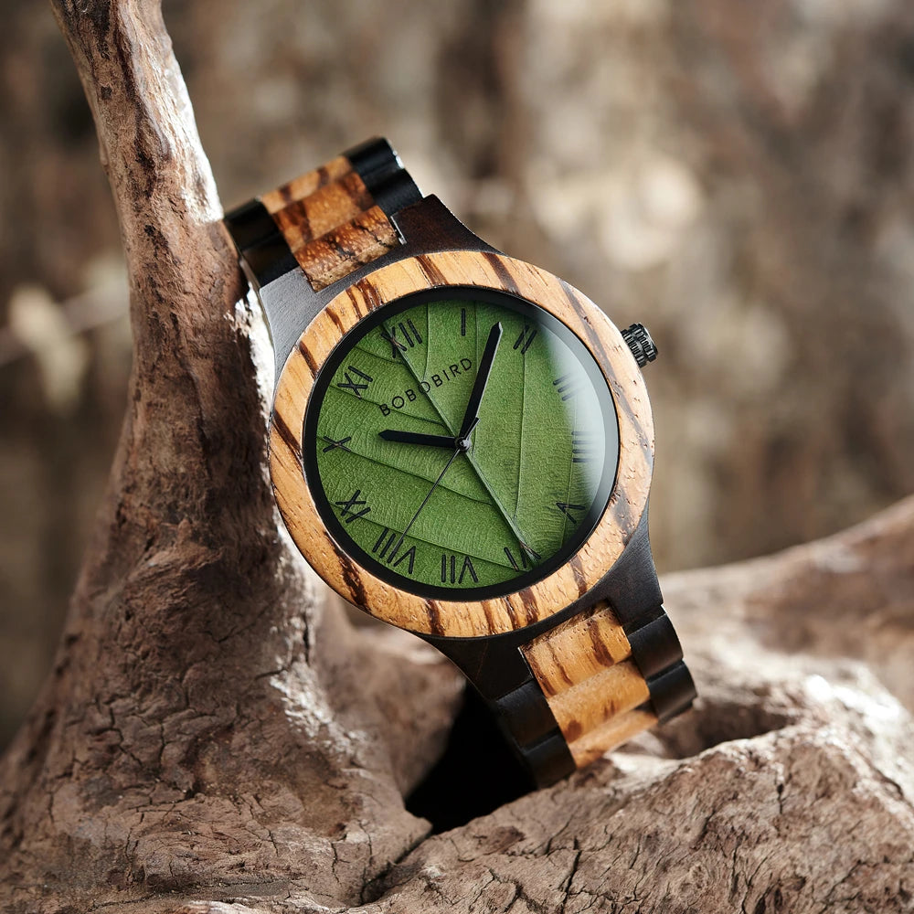 BOBO BIRD Model GT156 Engraved Wooden Watch with Leaf Dial Design: A Unique Christmas Gift for Him