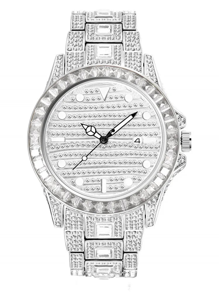 Men's Diamond - Accented Quartz Watch with Sparkling Crystals - Waterproof