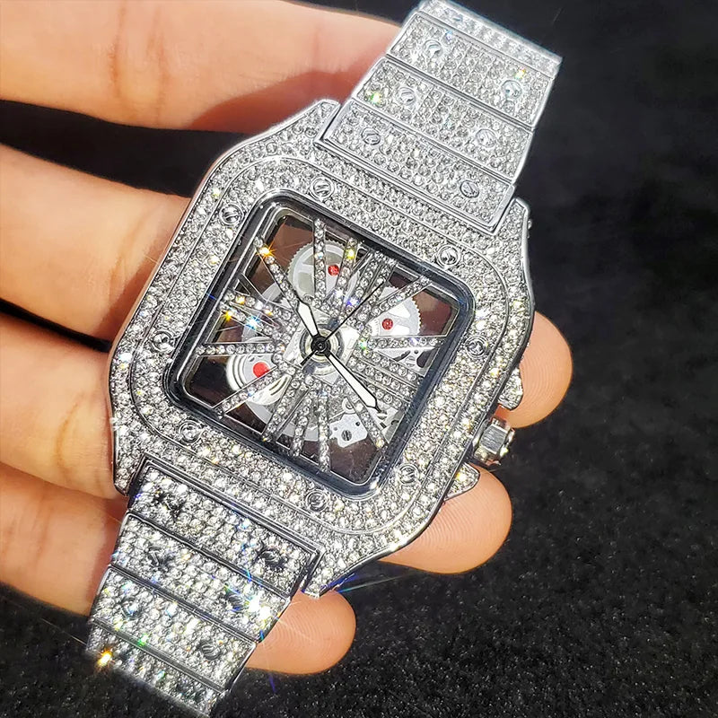 Men's Luxury Square Diamond Hip Hop Watch - Hollow Quartz Wristwatch.