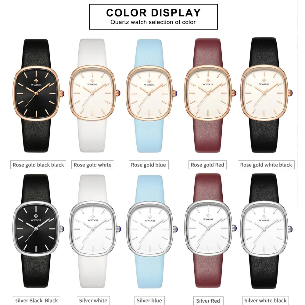 WWOOR 2024 Women's Fashion Leather Quartz Bracelet Watch - Luxury, Waterproof, and Stylish.