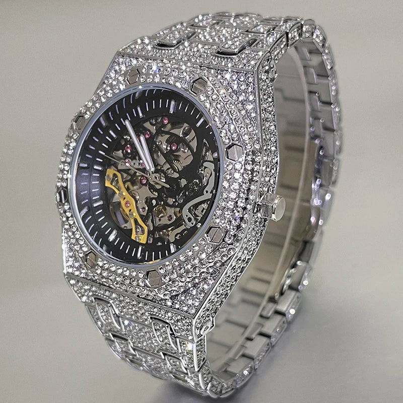 Men's Luxury Automatic Hip Hop Iced Diamond Waterproof Watch Man Reloj Hombre