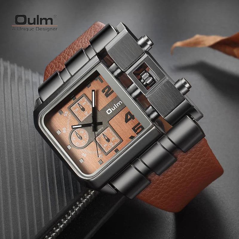 Oulm Rectangle Men’s Quartz Watch – Bold Design, Military-Grade Durability