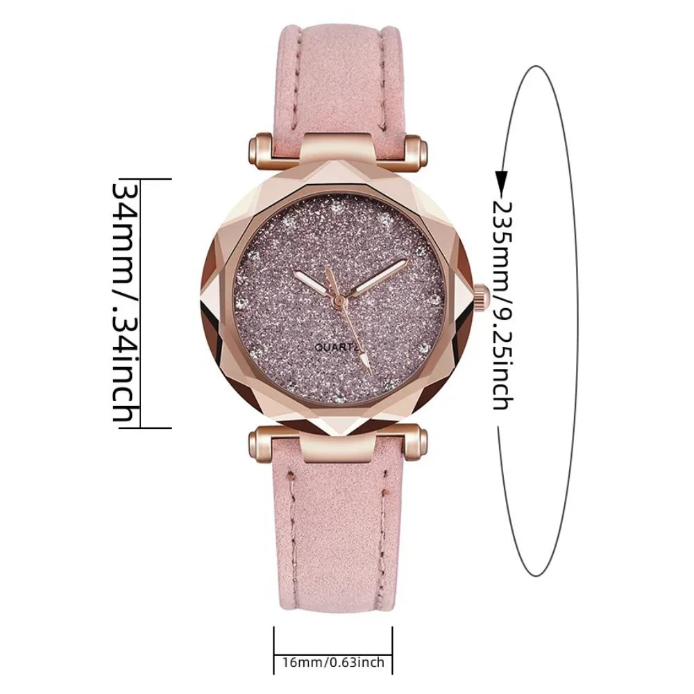 Silver Pink Rhinestone Star Sky Women's Watch