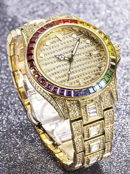 Men's Diamond - Accented Quartz Watch with Sparkling Crystals - Waterproof