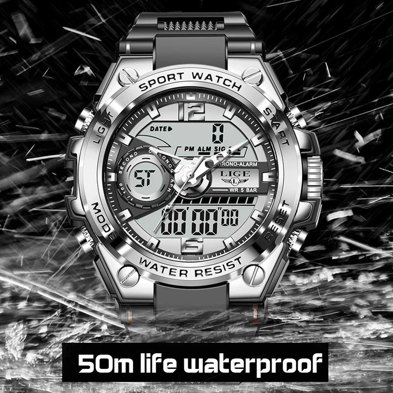 LIGE Digital Men Military Watch Waterproof