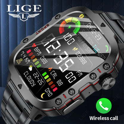 LIGE Men's 3ATM Waterproof Smartwatch Outdoor Fitness AI Voice Bluetooth Call Health Monitor