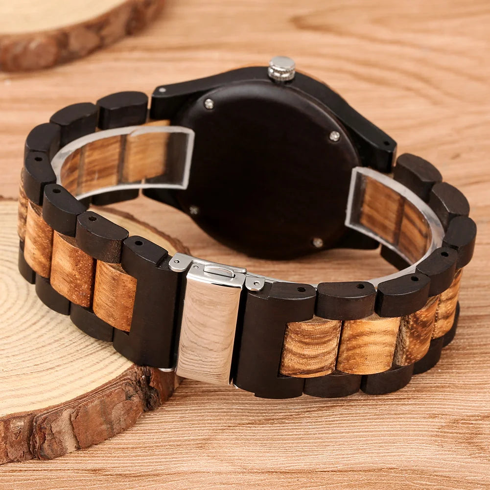 Zebra Wood Wrist Watch with Life Tree Pattern Dial