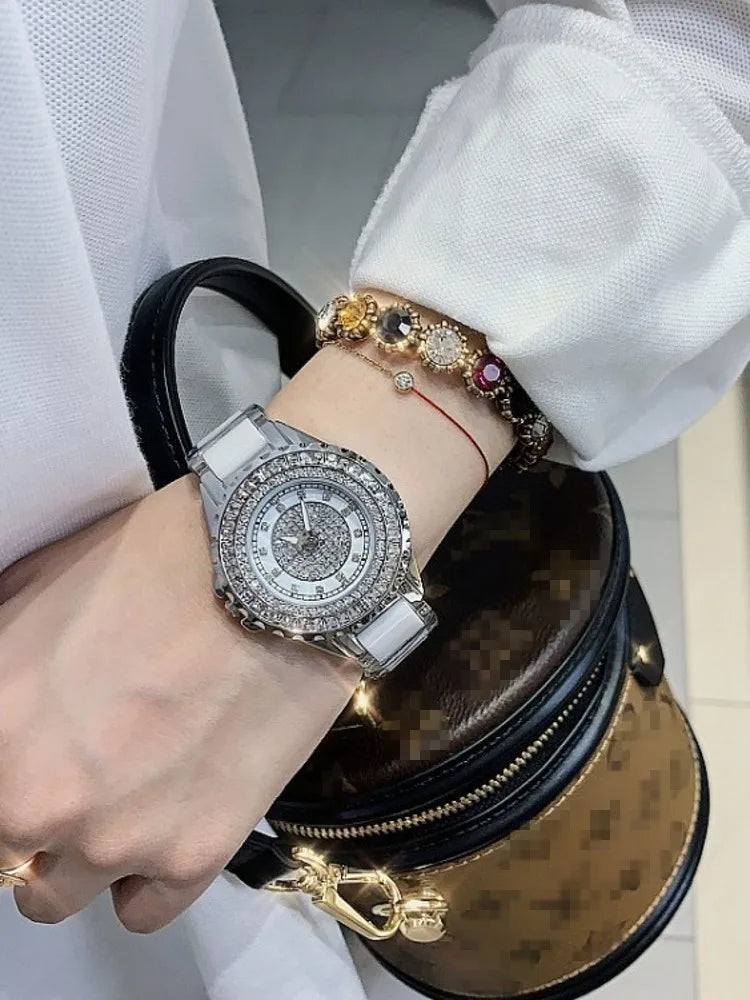 Women Ceramic Shiny Diamonds Watch, New Fashion Crystal Watches