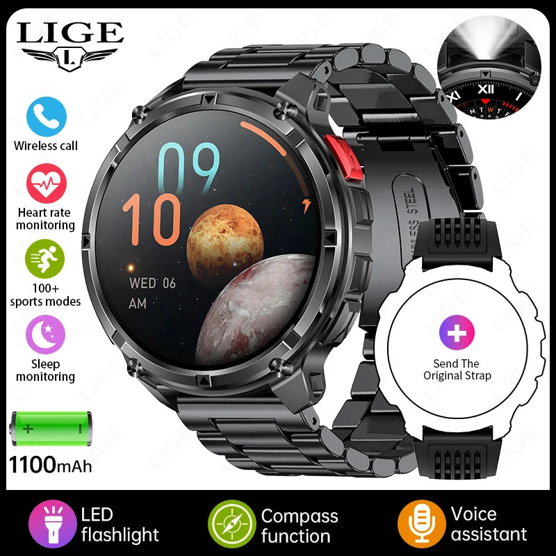 LIGE Outdoor Sport Tracker Smart Watch – 1100mAh, IP68, Long Battery