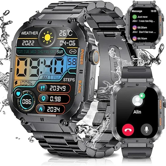 Smart Watches for Men (Military Tactical Style), Make/Answer Call, 1.39'' Fitness Tracker with 100+ Sports Modes, Health Monitor Smart Watch for Android iOS