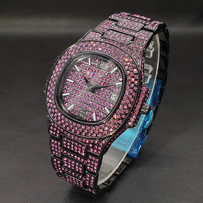 "New Pink Diamond Hip Hop Watch - Luxury Ice Out Wristwatch