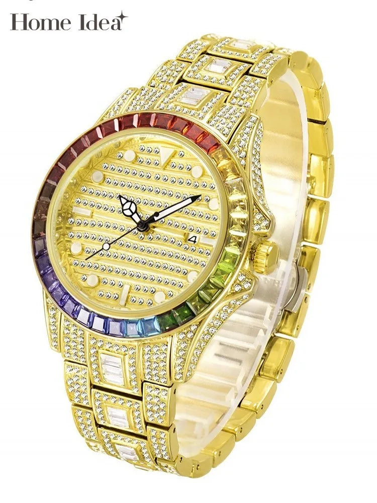 Men's Diamond - Accented Quartz Watch with Sparkling Crystals - Waterproof