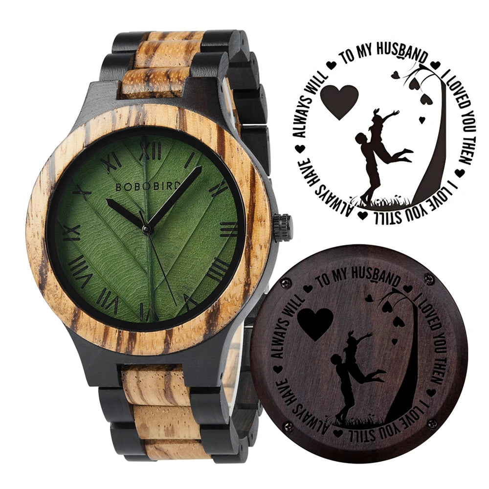 BOBO BIRD Model GT156 Engraved Wooden Watch with Leaf Dial Design: A Unique Christmas Gift for Him