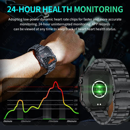 LIGE Men's 3ATM Waterproof Smartwatch Outdoor Fitness AI Voice Bluetooth Call Health Monitor