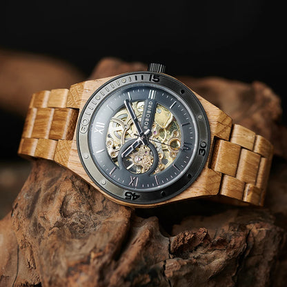 BOBO BIRD Luxury Wooden Hollow Mechanical Watch