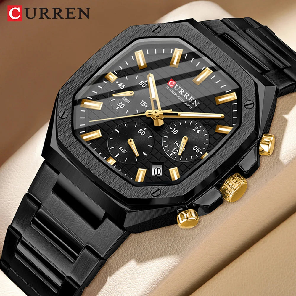 Curren Vintage Square Dial Casual Men's Quartz Watch with Chronograph Unique Design