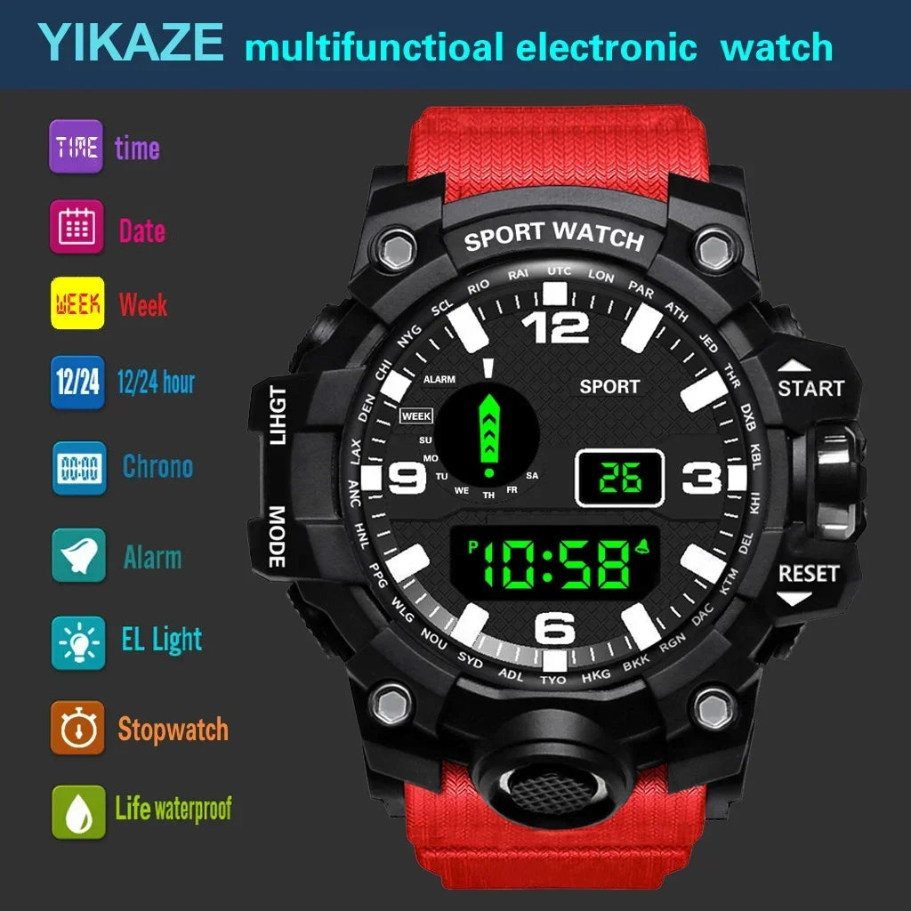 YIKAZE Men's LED Digital Watch Multifunction Military Sports