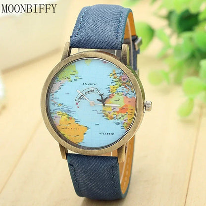 Fashion Global World Map Denim Watch: Style Meets Wanderlust