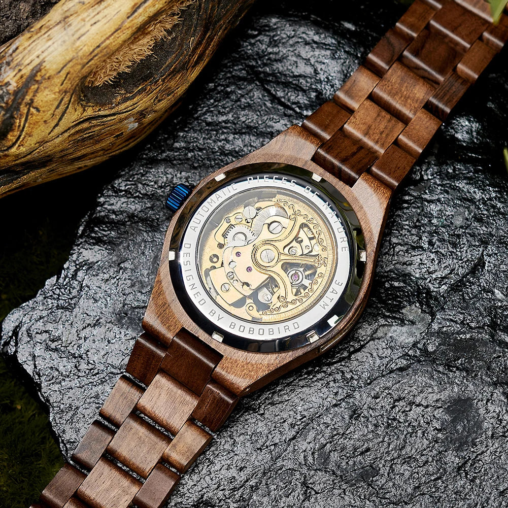 BOBO BIRD Luxury Wooden Hollow Mechanical Watch