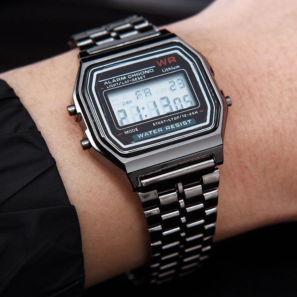 Luxurious Retro Digital Stainless Steel F91W Watch.