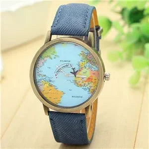 Fashion Global World Map Denim Watch: Style Meets Wanderlust