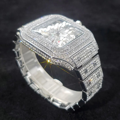 Men's Luxury Square Diamond Hip Hop Watch - Hollow Quartz Wristwatch.